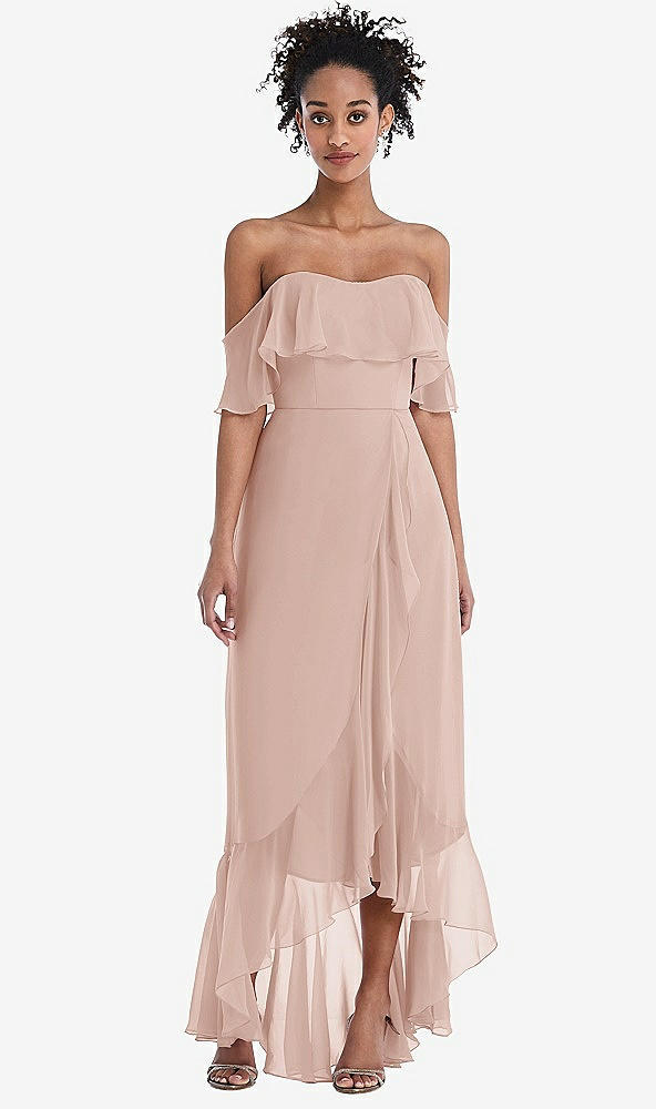 Front View - Toasted Sugar Off-the-Shoulder Ruffled High Low Maxi Dress