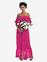 Alt View 2 Thumbnail - Think Pink Off-the-Shoulder Ruffled High Low Maxi Dress