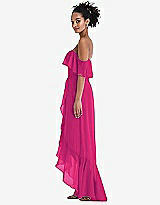 Side View Thumbnail - Think Pink Off-the-Shoulder Ruffled High Low Maxi Dress