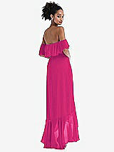 Rear View Thumbnail - Think Pink Off-the-Shoulder Ruffled High Low Maxi Dress