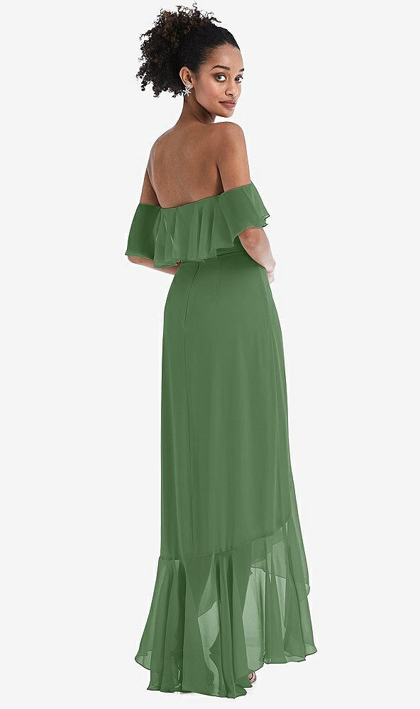 Back View - Vineyard Green Off-the-Shoulder Ruffled High Low Maxi Dress