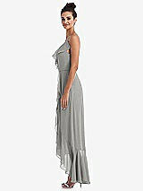 Side View Thumbnail - Chelsea Gray Ruffle-Trimmed V-Neck High Low Wrap Dress