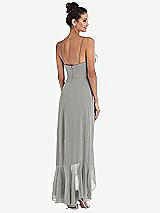 Rear View Thumbnail - Chelsea Gray Ruffle-Trimmed V-Neck High Low Wrap Dress