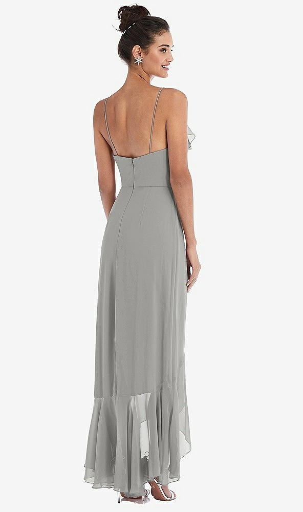 Back View - Chelsea Gray Ruffle-Trimmed V-Neck High Low Wrap Dress
