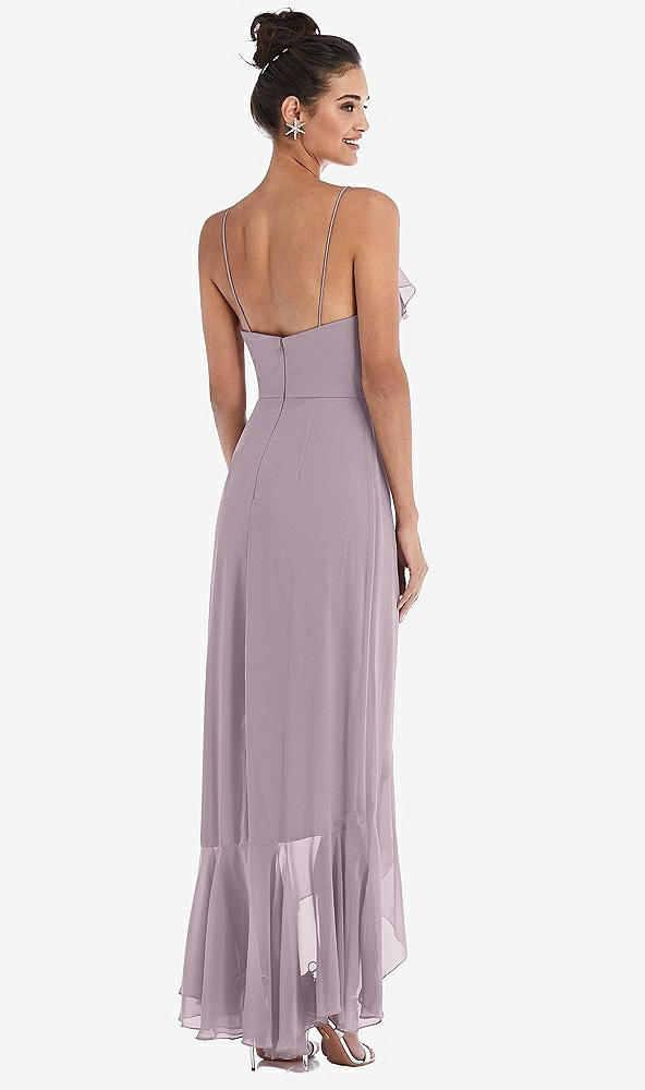 Back View - Lilac Dusk Ruffle-Trimmed V-Neck High Low Wrap Dress