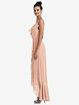 Side View Thumbnail - Pale Peach Ruffle-Trimmed V-Neck High Low Wrap Dress