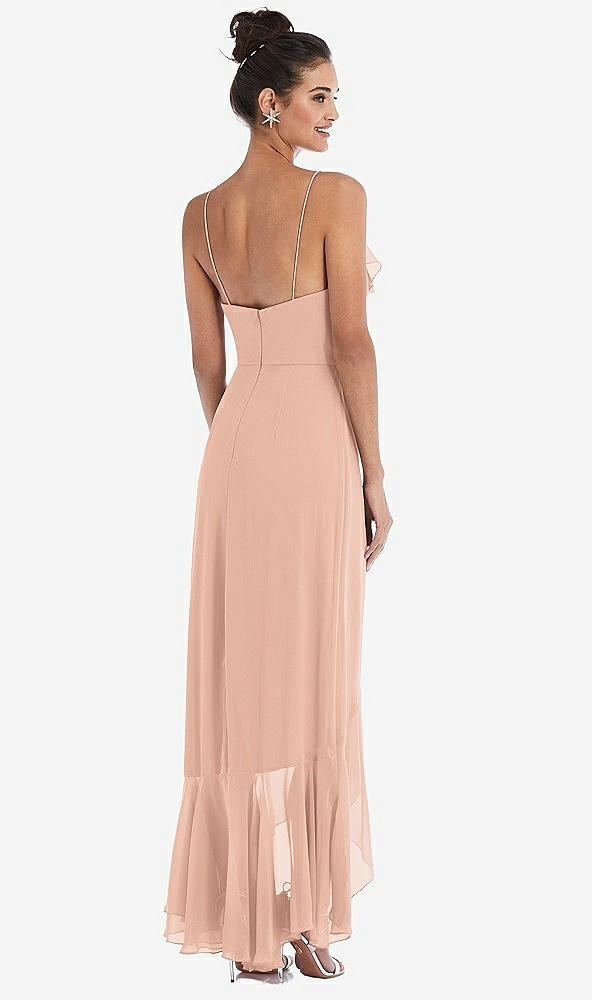 Back View - Pale Peach Ruffle-Trimmed V-Neck High Low Wrap Dress
