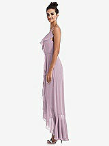 Side View Thumbnail - Suede Rose Ruffle-Trimmed V-Neck High Low Wrap Dress