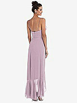 Rear View Thumbnail - Suede Rose Ruffle-Trimmed V-Neck High Low Wrap Dress