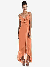 Front View Thumbnail - Sweet Melon Ruffle-Trimmed V-Neck High Low Wrap Dress