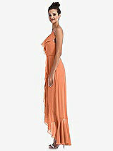 Side View Thumbnail - Sweet Melon Ruffle-Trimmed V-Neck High Low Wrap Dress