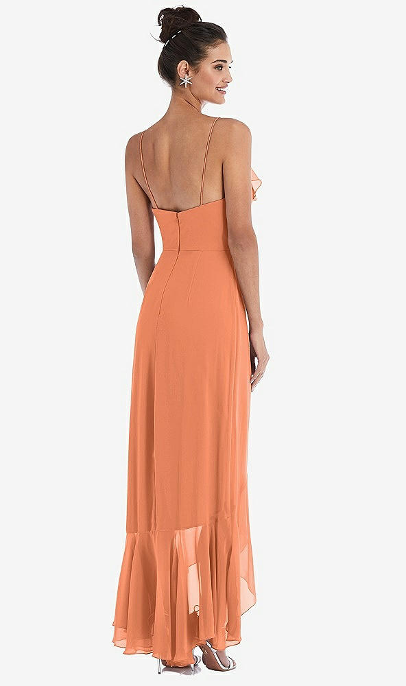 Back View - Sweet Melon Ruffle-Trimmed V-Neck High Low Wrap Dress