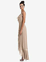 Side View Thumbnail - Topaz Ruffle-Trimmed V-Neck High Low Wrap Dress