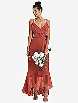 Alt View 1 Thumbnail - Amber Sunset Ruffle-Trimmed V-Neck High Low Wrap Dress