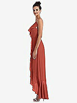 Side View Thumbnail - Amber Sunset Ruffle-Trimmed V-Neck High Low Wrap Dress