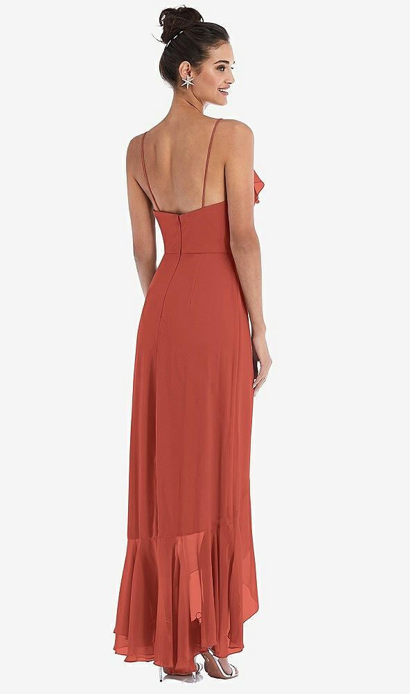 Back View - Amber Sunset Ruffle-Trimmed V-Neck High Low Wrap Dress