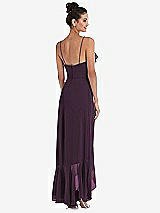 Rear View Thumbnail - Aubergine Ruffle-Trimmed V-Neck High Low Wrap Dress