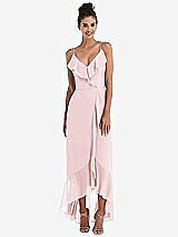 Front View Thumbnail - Ballet Pink Ruffle-Trimmed V-Neck High Low Wrap Dress