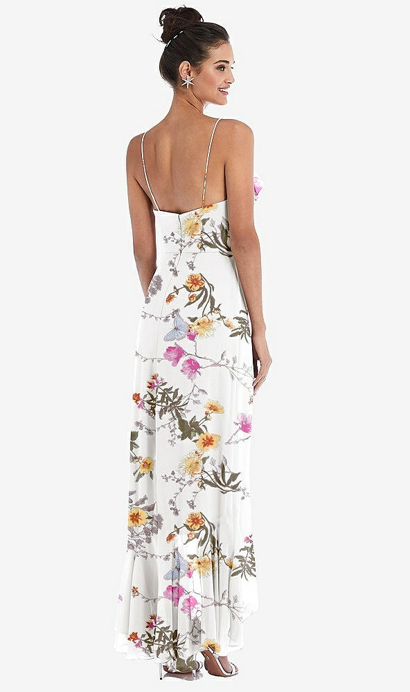 Back View - Butterfly Botanica Ivory Ruffle-Trimmed V-Neck High Low Wrap Dress