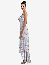 Side View Thumbnail - Butterfly Botanica Silver Dove Ruffle-Trimmed V-Neck High Low Wrap Dress