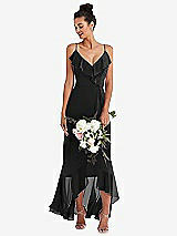 Alt View 1 Thumbnail - Black Ruffle-Trimmed V-Neck High Low Wrap Dress