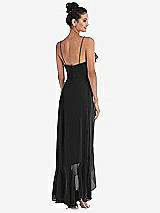Rear View Thumbnail - Black Ruffle-Trimmed V-Neck High Low Wrap Dress