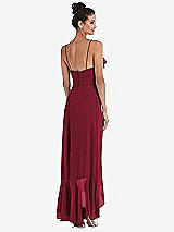 Rear View Thumbnail - Burgundy Ruffle-Trimmed V-Neck High Low Wrap Dress