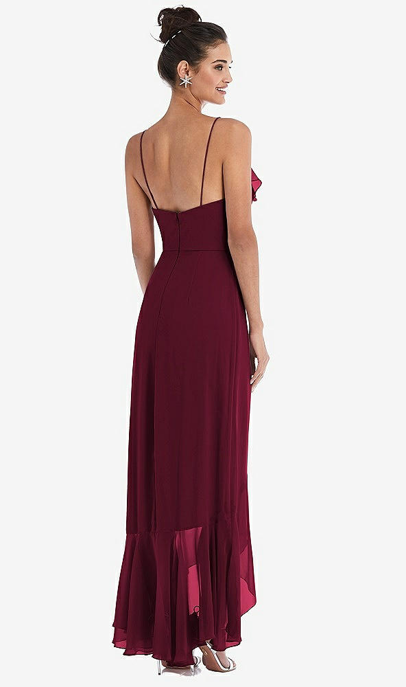 Back View - Cabernet Ruffle-Trimmed V-Neck High Low Wrap Dress