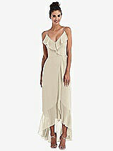 Front View Thumbnail - Champagne Ruffle-Trimmed V-Neck High Low Wrap Dress