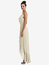 Side View Thumbnail - Champagne Ruffle-Trimmed V-Neck High Low Wrap Dress