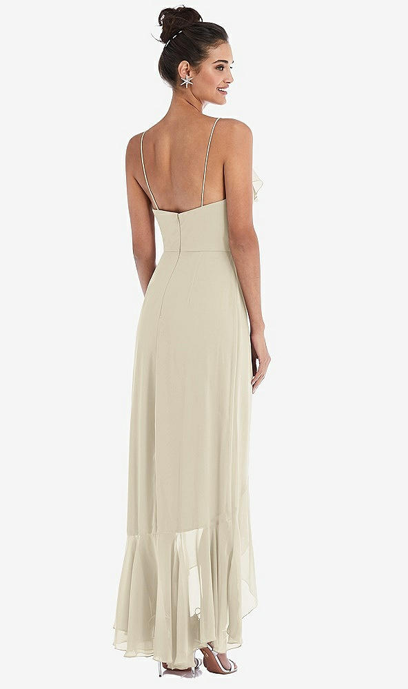 Back View - Champagne Ruffle-Trimmed V-Neck High Low Wrap Dress