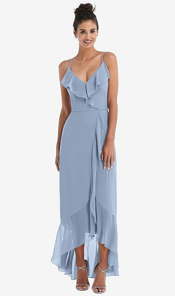 Front View - Cloudy Ruffle-Trimmed V-Neck High Low Wrap Dress