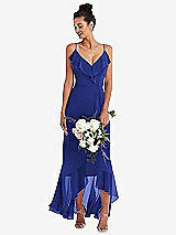Alt View 1 Thumbnail - Cobalt Blue Ruffle-Trimmed V-Neck High Low Wrap Dress