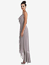 Side View Thumbnail - Cashmere Gray Ruffle-Trimmed V-Neck High Low Wrap Dress