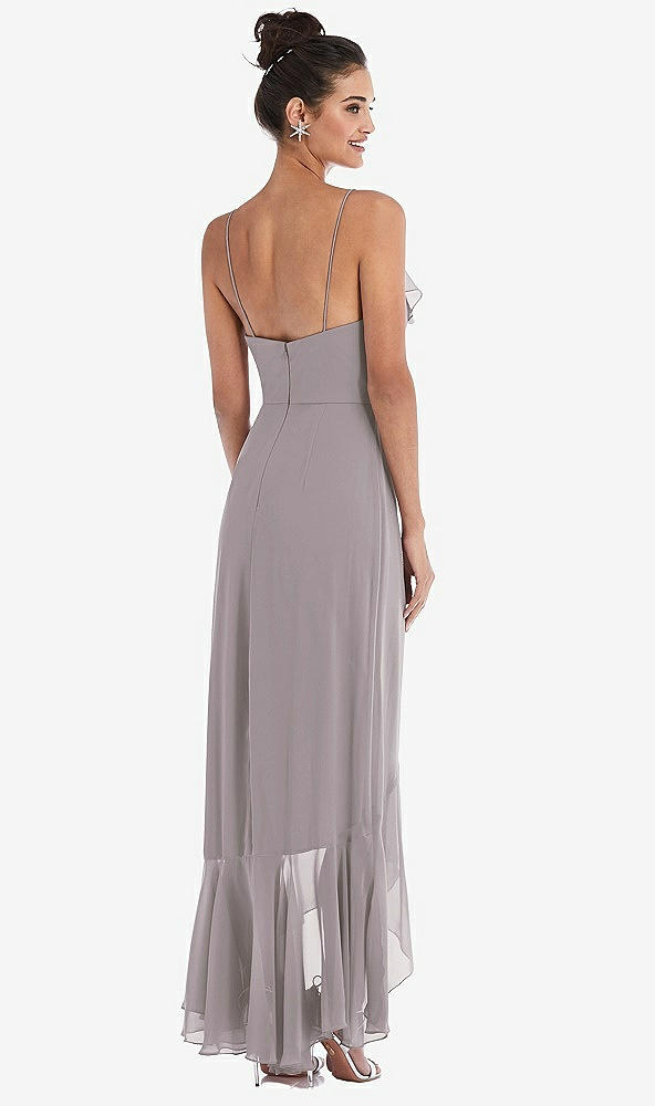 Back View - Cashmere Gray Ruffle-Trimmed V-Neck High Low Wrap Dress