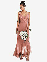 Alt View 1 Thumbnail - Desert Rose Ruffle-Trimmed V-Neck High Low Wrap Dress