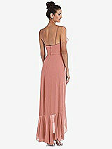 Rear View Thumbnail - Desert Rose Ruffle-Trimmed V-Neck High Low Wrap Dress