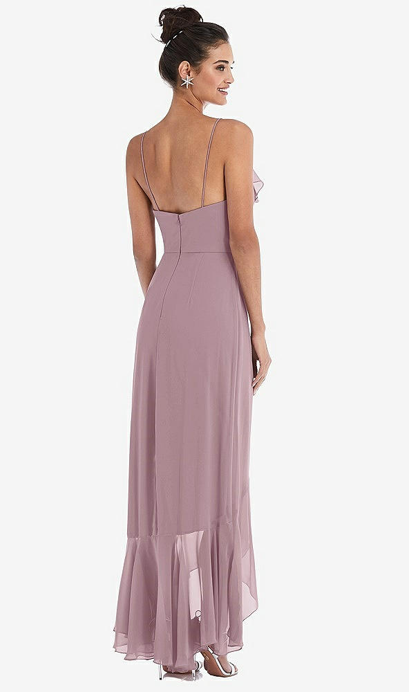 Back View - Dusty Rose Ruffle-Trimmed V-Neck High Low Wrap Dress