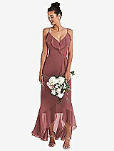 Alt View 1 Thumbnail - English Rose Ruffle-Trimmed V-Neck High Low Wrap Dress