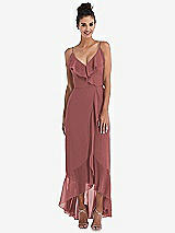 Front View Thumbnail - English Rose Ruffle-Trimmed V-Neck High Low Wrap Dress