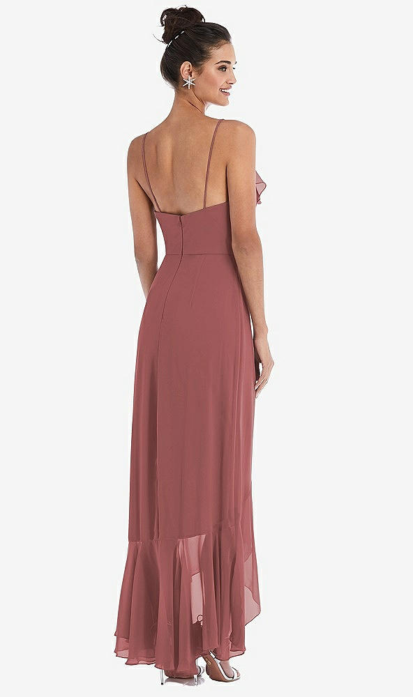 Back View - English Rose Ruffle-Trimmed V-Neck High Low Wrap Dress