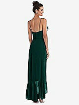 Rear View Thumbnail - Evergreen Ruffle-Trimmed V-Neck High Low Wrap Dress