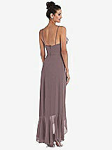 Rear View Thumbnail - French Truffle Ruffle-Trimmed V-Neck High Low Wrap Dress