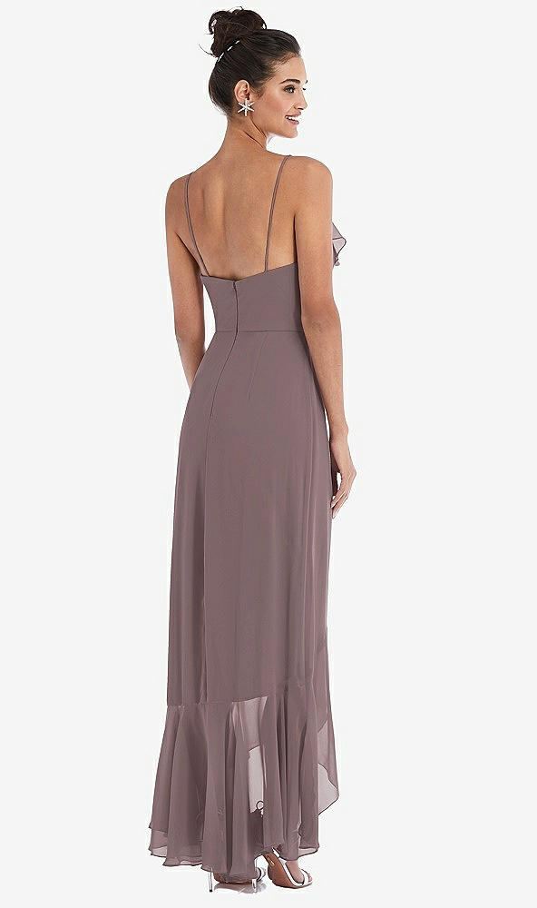 Back View - French Truffle Ruffle-Trimmed V-Neck High Low Wrap Dress