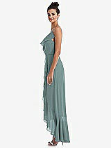 Side View Thumbnail - Icelandic Ruffle-Trimmed V-Neck High Low Wrap Dress