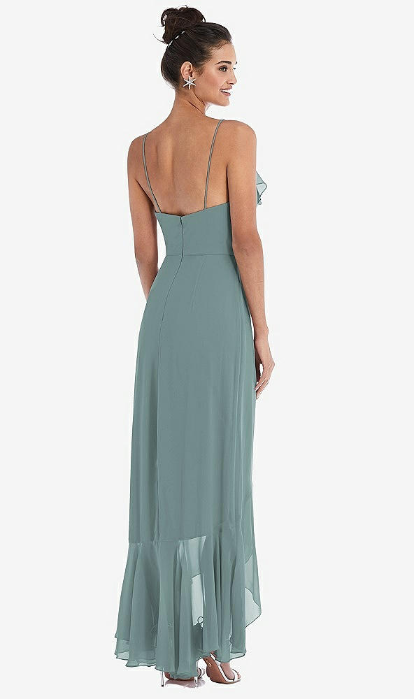 Back View - Icelandic Ruffle-Trimmed V-Neck High Low Wrap Dress