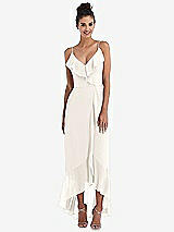Front View Thumbnail - Ivory Ruffle-Trimmed V-Neck High Low Wrap Dress