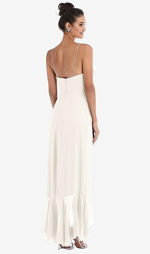Back View - Ivory Ruffle-Trimmed V-Neck High Low Wrap Dress