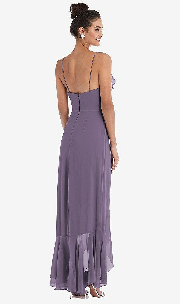 Back View - Lavender Ruffle-Trimmed V-Neck High Low Wrap Dress