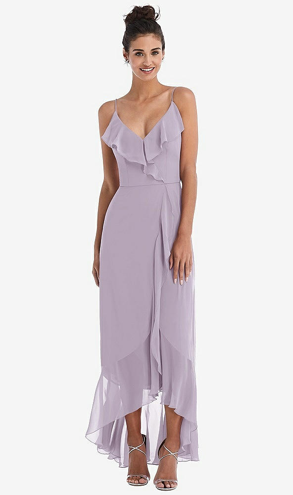 Front View - Lilac Haze Ruffle-Trimmed V-Neck High Low Wrap Dress